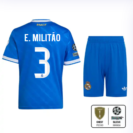 Real Madrid youth third jersey 2526 blue – e. militão – 3 – champions league  intercontinental Kits - Authentic Fan Merchandise