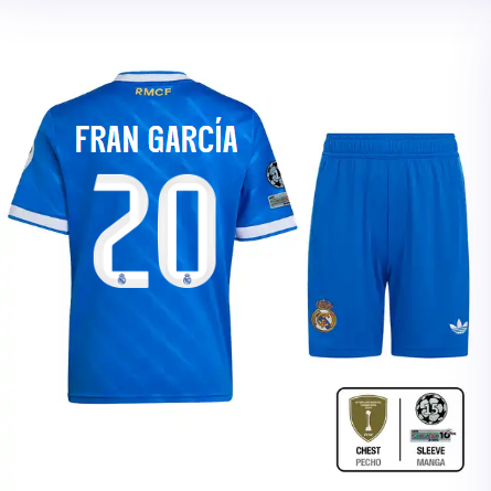 Real Madrid youth third jersey 2526 blue – fran garcía – 20 – champions league  intercontinental Kits - Authentic Fan Merchandise