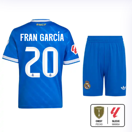 Real Madrid youth third jersey 2526 blue – fran garcía – 20 – la liga  intercontinental Kits - Authentic Fan Merchandise