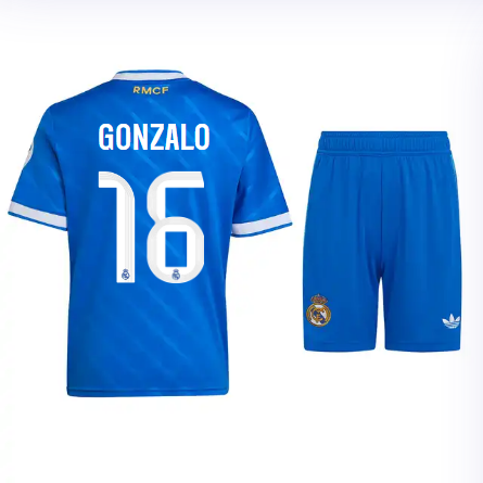 Real Madrid youth third jersey 2526 blue – gonzalo – 16 Kits - Authentic Fan Merchandise