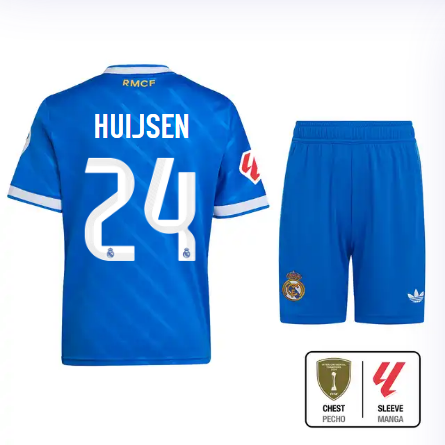Real Madrid youth third jersey 2526 blue – huijsen – 24 – la liga  intercontinental Kits - Authentic Fan Merchandise