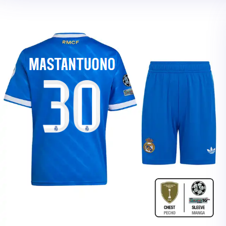 Real Madrid youth third jersey 2526 blue – mastantuono – 30 – champions league  intercontinental Kits - Authentic Fan Merchandise