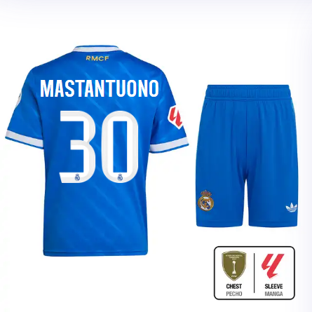 Real Madrid youth third jersey 2526 blue – mastantuono – 30 – la liga  intercontinental Kits - Authentic Fan Merchandise