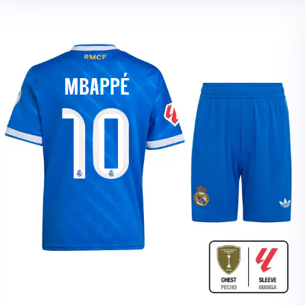 Real Madrid youth third jersey 2526 blue – mbappé – 10 – la liga  intercontinental Kits - Authentic Fan Merchandise