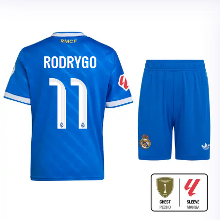 Real Madrid youth third jersey 2526 blue – rodrygo – 11 – la liga  intercontinental Kits - Authentic Fan Merchandise