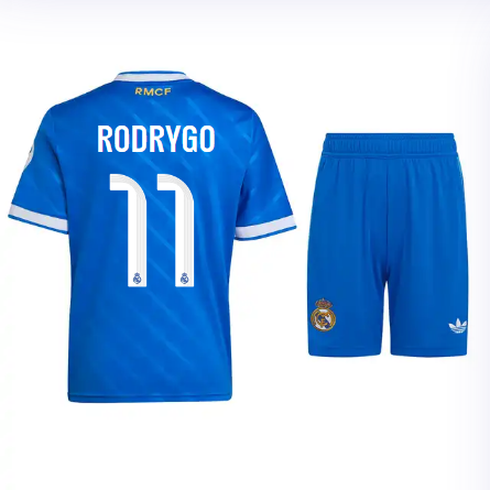 Real Madrid youth third jersey 2526 blue – rodrygo – 11 Kits - Authentic Fan Merchandise