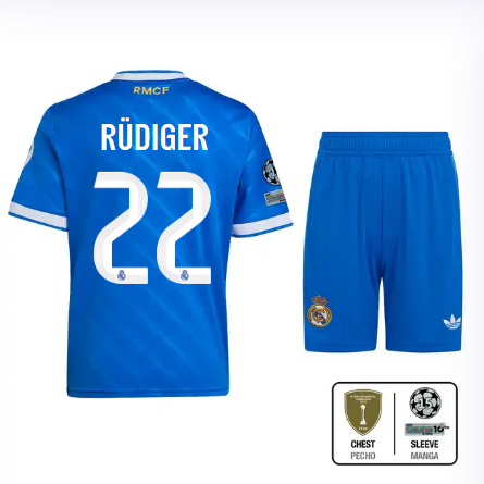 Real Madrid youth third jersey 2526 blue – rüdiger – 22 – champions league  intercontinental Kits - Authentic Fan Merchandise