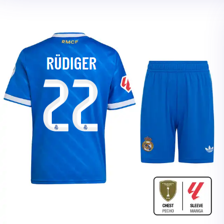 Real Madrid youth third jersey 2526 blue – rüdiger – 22 – la liga  intercontinental Kits - Authentic Fan Merchandise
