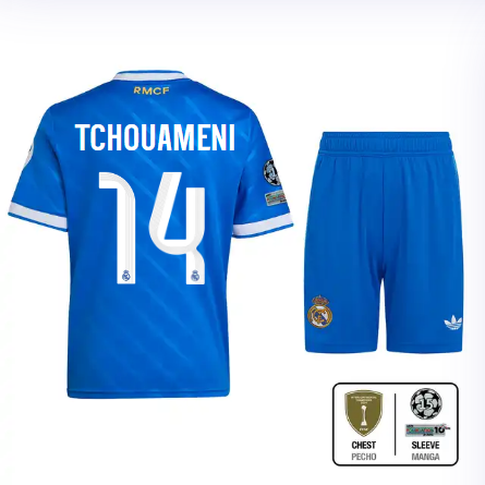 Real Madrid youth third jersey 2526 blue – tchouameni – 14 – champions league  intercontinental Kits - Authentic Fan Merchandise