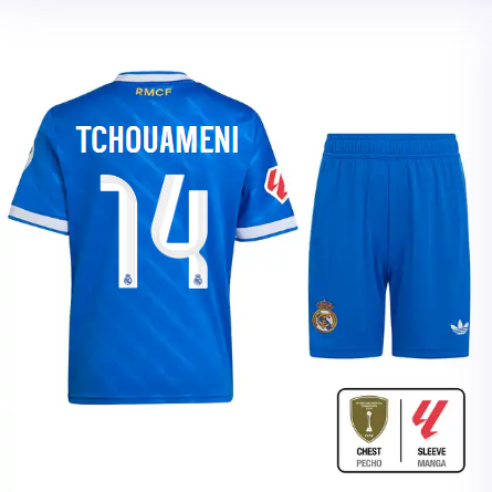 Real Madrid youth third jersey 2526 blue – tchouameni – 14 – la liga  intercontinental Kits - Authentic Fan Merchandise
