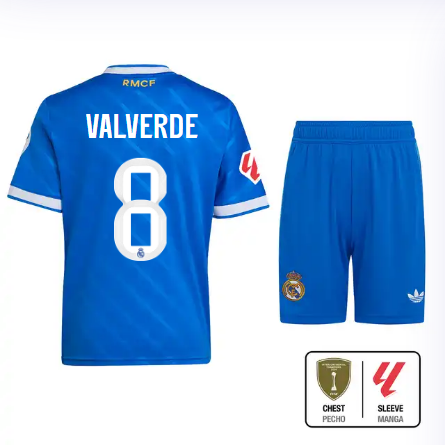 Real Madrid youth third jersey 2526 blue – valverde – 8 – la liga  intercontinental Kits - Authentic Fan Merchandise