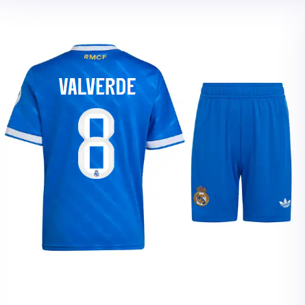 Real Madrid youth third jersey 2526 blue – valverde – 8 Kits - Authentic Fan Merchandise