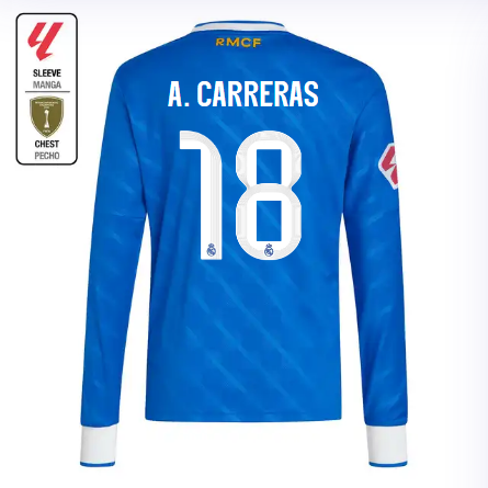 Real Madrid youth third long sleeve jersey 2526 blue – a. carreras – 18 – la liga  intercontinental Kits - Authentic Fan Merchandise