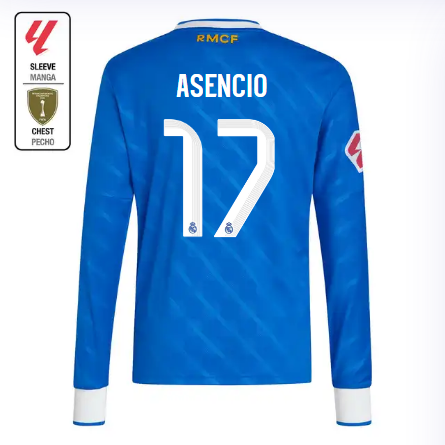 Real Madrid youth third long sleeve jersey 2526 blue – asencio – 17 – la liga  intercontinental Kits - Authentic Fan Merchandise
