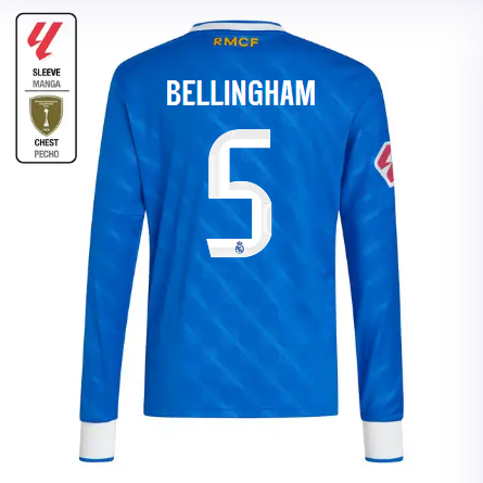 Real Madrid youth third long sleeve jersey 2526 blue – bellingham – 5 – la liga  intercontinental Kits - Authentic Fan Merchandise