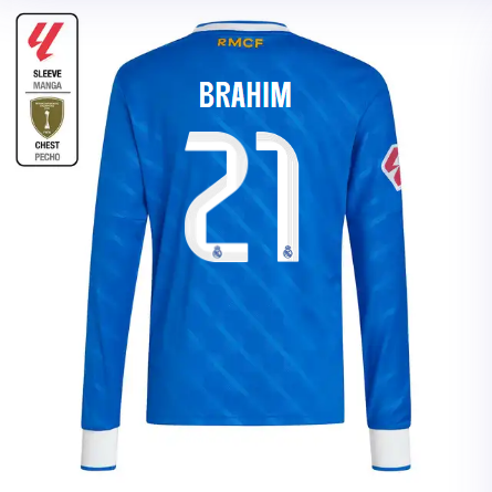 Real Madrid youth third long sleeve jersey 2526 blue – brahim – 21 – la liga  intercontinental Kits - Authentic Fan Merchandise