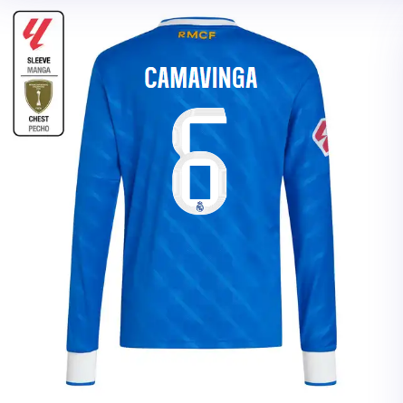 Real Madrid youth third long sleeve jersey 2526 blue – camavinga – 6 – la liga  intercontinental Kits - Authentic Fan Merchandise