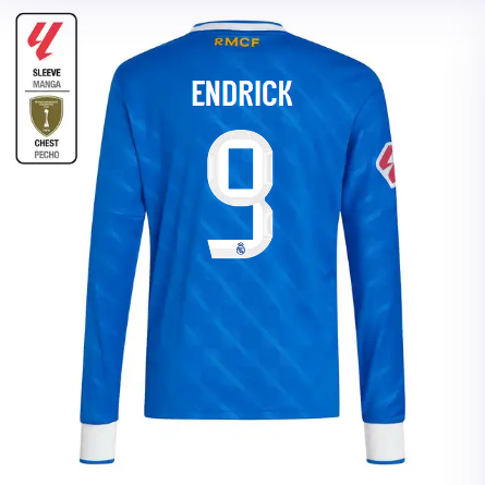 Real Madrid youth third long sleeve jersey 2526 blue – endrick – 9 – la liga  intercontinental Kits - Authentic Fan Merchandise