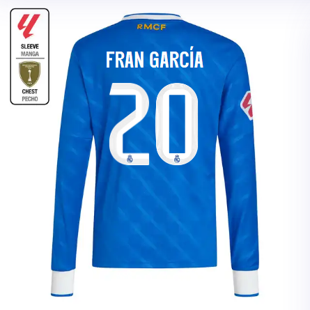 Real Madrid youth third long sleeve jersey 2526 blue – fran garcía – 20 – la liga  intercontinental Kits - Authentic Fan Merchandise
