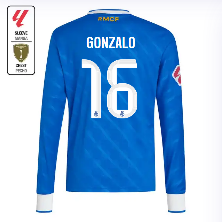 Real Madrid youth third long sleeve jersey 2526 blue – gonzalo – 16 – la liga  intercontinental Kits - Authentic Fan Merchandise