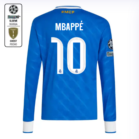 Real Madrid youth third long sleeve jersey 2526 blue – mbappé – 10 – champions league  intercontinental Kits - Authentic Fan Merchandise