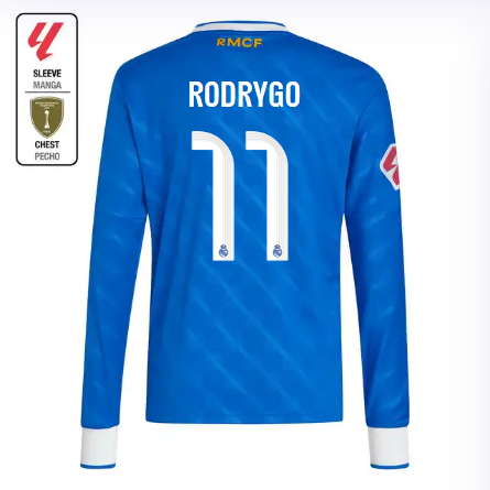 Real Madrid youth third long sleeve jersey 2526 blue – rodrygo – 11 – la liga  intercontinental Kits - Authentic Fan Merchandise