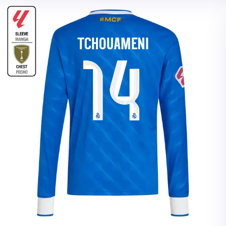 Real Madrid youth third long sleeve jersey 2526 blue – tchouameni – 14 – la liga  intercontinental Kits - Authentic Fan Merchandise