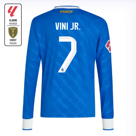 Real Madrid youth third long sleeve jersey 2526 blue – vini jr. – 7 – la liga  intercontinental Kits - Authentic Fan Merchandise