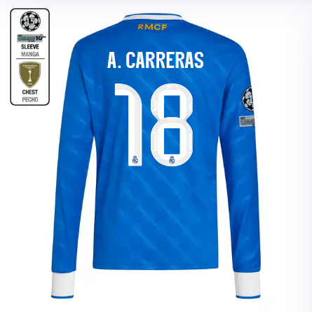Real Madrid youth third long sleeve jersey jersey 2526 blue – a. carreras – 18 – champions league  intercontinental Kits - Authentic Fan Merchandise