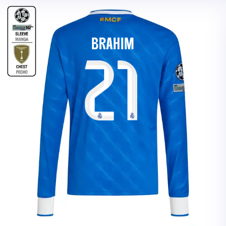 Real Madrid youth third long sleeve jersey jersey 2526 blue – brahim – 21 – champions league  intercontinental Kits - Authentic Fan Merchandise