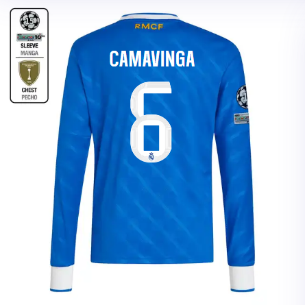 Real Madrid youth third long sleeve jersey jersey 2526 blue – camavinga – 6 – champions league  intercontinental Kits - Authentic Fan Merchandise