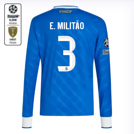 Real Madrid youth third long sleeve jersey jersey 2526 blue – e. militão – 3 – champions league  intercontinental Kits - Authentic Fan Merchandise