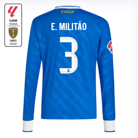 Real Madrid youth third long sleeve jersey jersey 2526 blue – e. militão – 3 – la liga  intercontinental Kits - Authentic Fan Merchandise