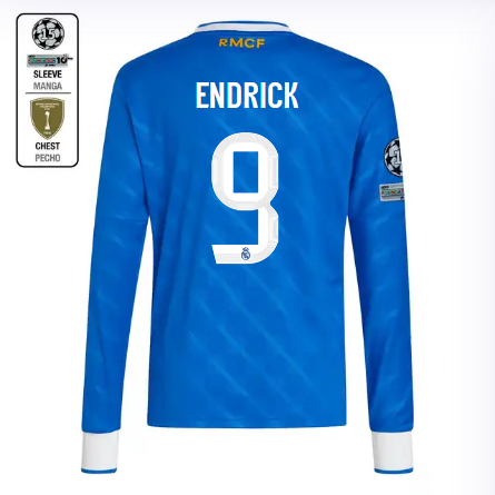 Real Madrid youth third long sleeve jersey jersey 2526 blue – endrick – 9 – champions league  intercontinental Kits - Authentic Fan Merchandise