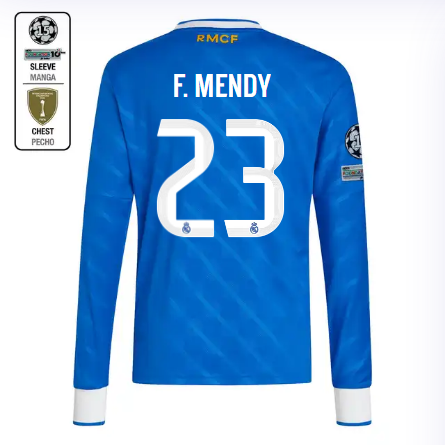 Real Madrid youth third long sleeve jersey jersey 2526 blue – f. mendy – 23 – champions league  intercontinental Kits - Authentic Fan Merchandise