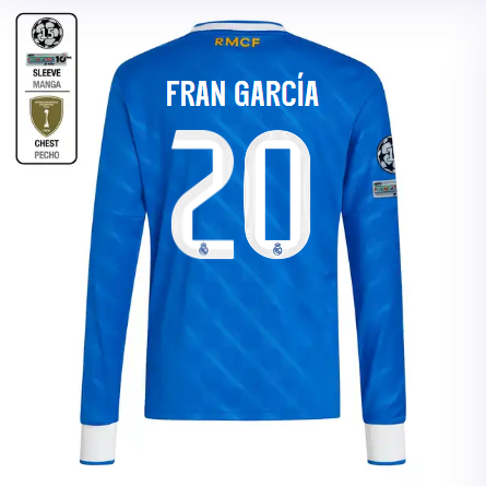 Real Madrid youth third long sleeve jersey jersey 2526 blue – fran garcía – 20 – champions league  intercontinental Kits - Authentic Fan Merchandise