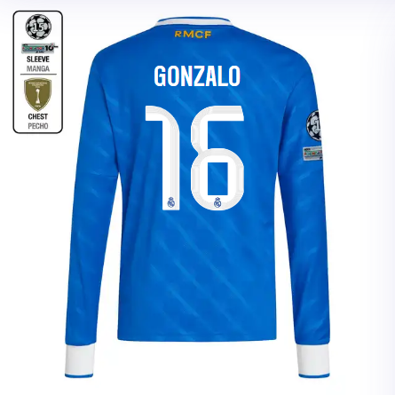 Real Madrid youth third long sleeve jersey jersey 2526 blue – gonzalo – 16 – champions league  intercontinental Kits - Authentic Fan Merchandise