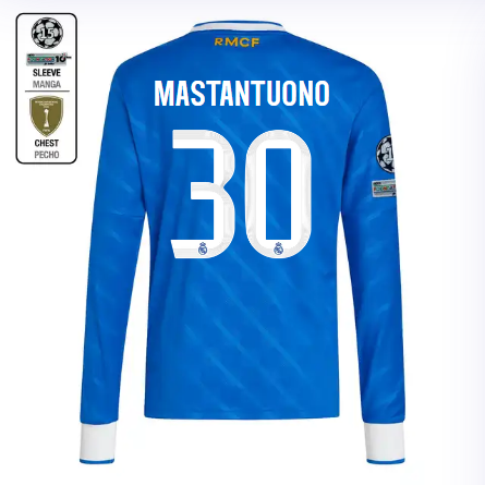 Real Madrid youth third long sleeve jersey jersey 2526 blue – mastantuono – 30 – champions league  intercontinental Kits - Authentic Fan Merchandise