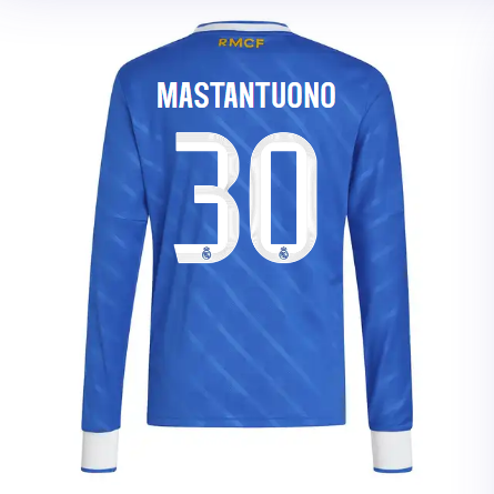 Real Madrid youth third long sleeve jersey jersey 2526 blue – mastantuono – 30 Kits - Authentic Fan Merchandise