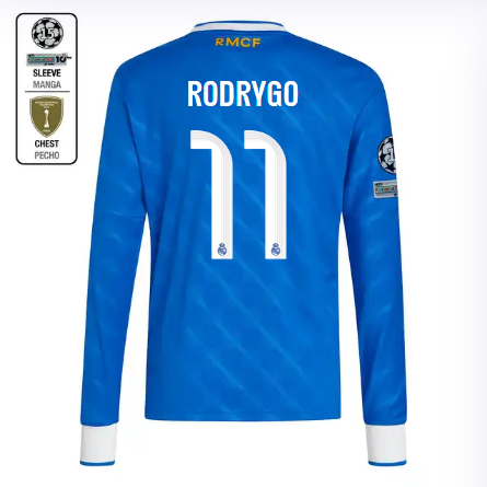 Real Madrid youth third long sleeve jersey jersey 2526 blue – rodrygo – 11 – champions league  intercontinental Kits - Authentic Fan Merchandise