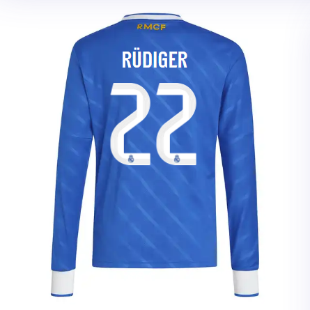 Real Madrid youth third long sleeve jersey jersey 2526 blue – rüdiger – 22 Kits - Authentic Fan Merchandise