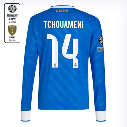 Real Madrid youth third long sleeve jersey jersey 2526 blue – tchouameni – 14 – champions league  intercontinental Kits - Authentic Fan Merchandise