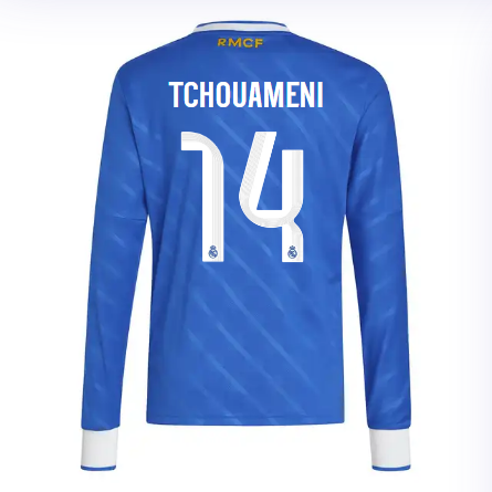 Real Madrid youth third long sleeve jersey jersey 2526 blue – tchouameni – 14 Kits - Authentic Fan Merchandise