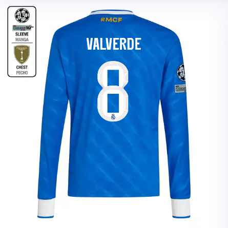 Real Madrid youth third long sleeve jersey jersey 2526 blue – valverde – 8 – champions league  intercontinental Kits - Authentic Fan Merchandise