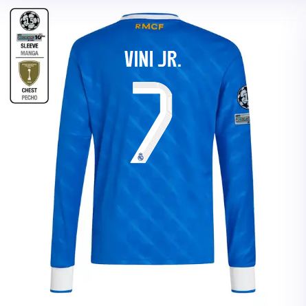 Real Madrid youth third long sleeve jersey jersey 2526 blue – vini jr. – 7 – champions league  intercontinental Kits - Authentic Fan Merchandise
